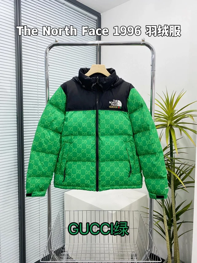 The North Face Down Jackets Hooded quilted puffer jacket with Gucci monogram print product detail image 11