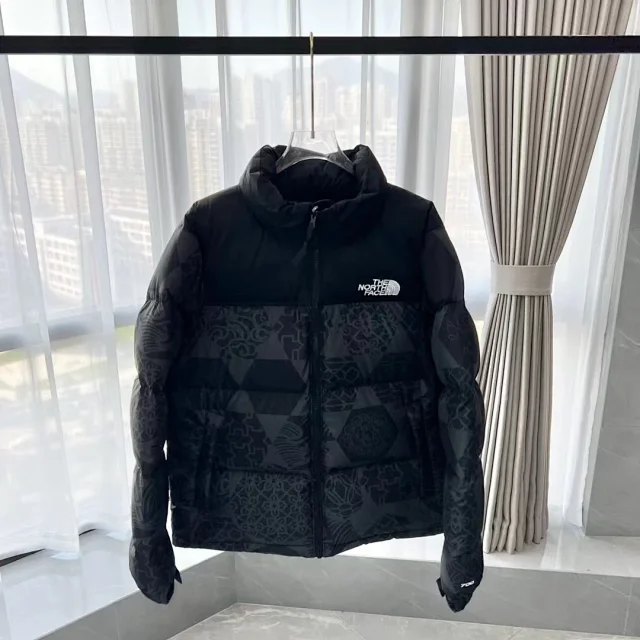 The North Face Down Jackets Hooded quilted puffer jacket with Gucci monogram print product detail image 7