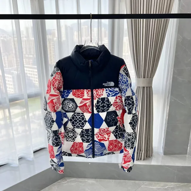 The North Face Down Jackets Hooded quilted puffer jacket with Gucci monogram print product detail image 8