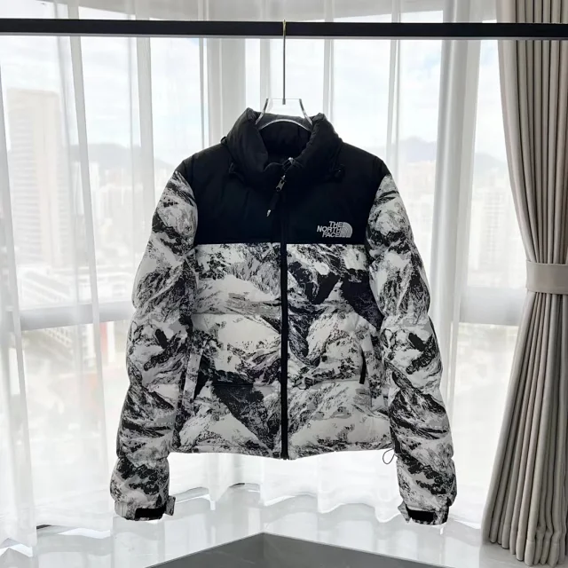 The North Face Down Jackets Hooded quilted puffer jacket with Gucci monogram print product detail image 1