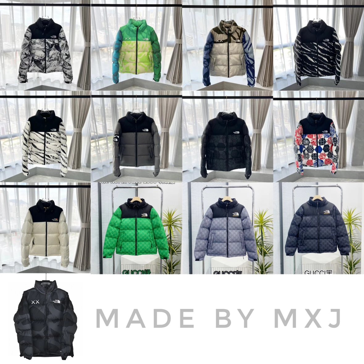 The North Face Down Jackets Hooded quilted puffer jacket with Gucci monogram print image 1