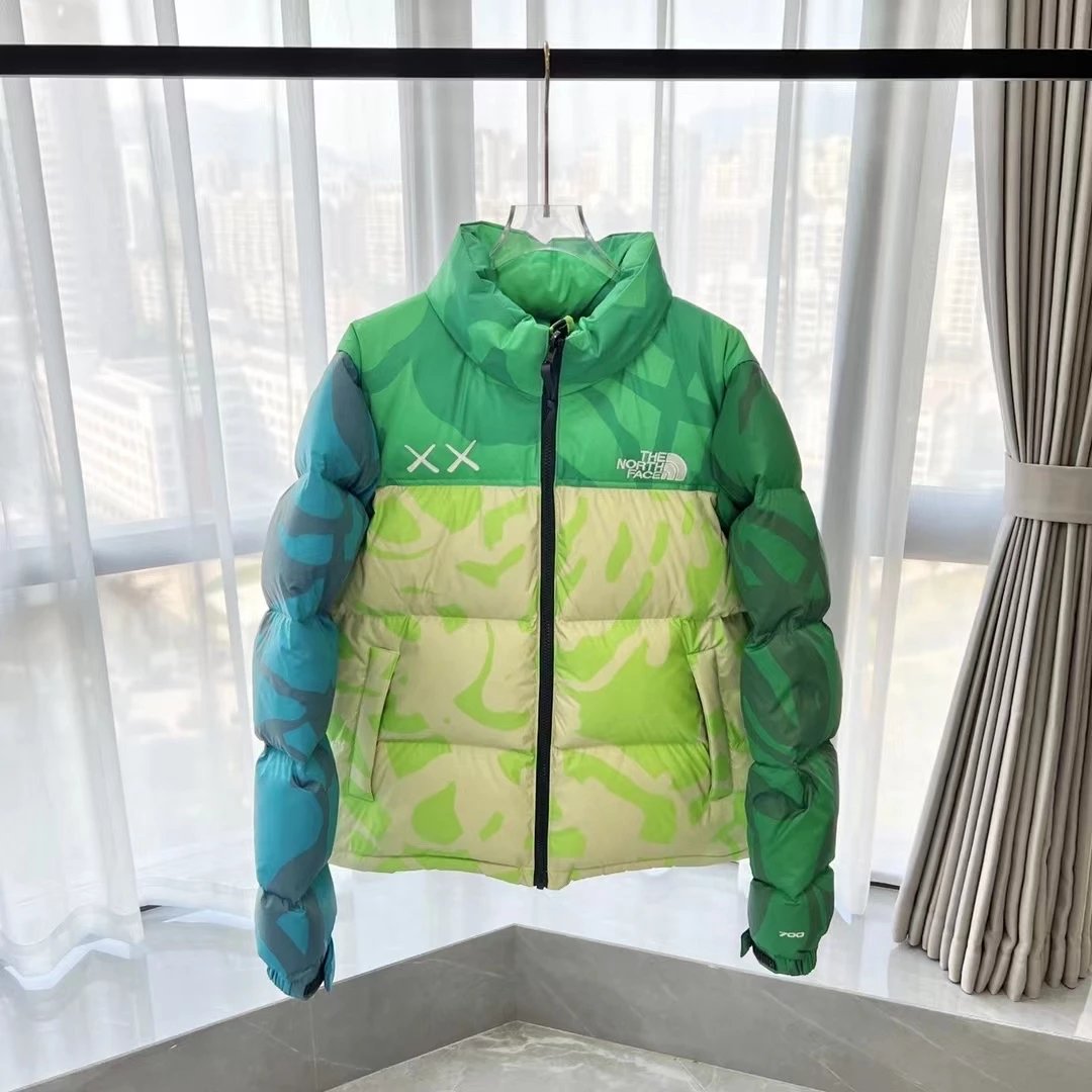 The North Face Down Jackets Hooded quilted puffer jacket with Gucci monogram print — Kaws Collaboration Green