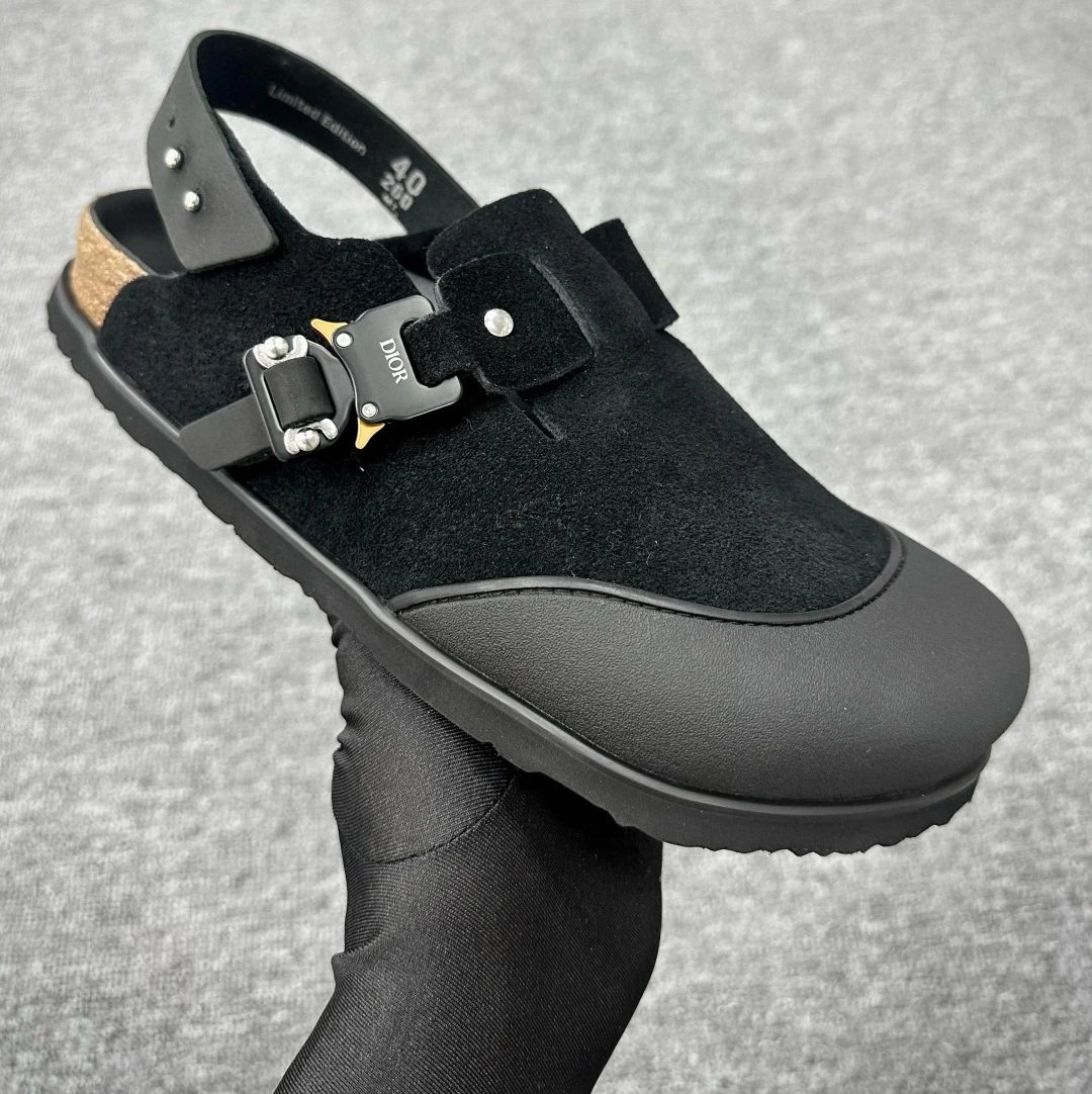 Dior Casual Shoes Buckle Slingback Clogs — Black gray half drag