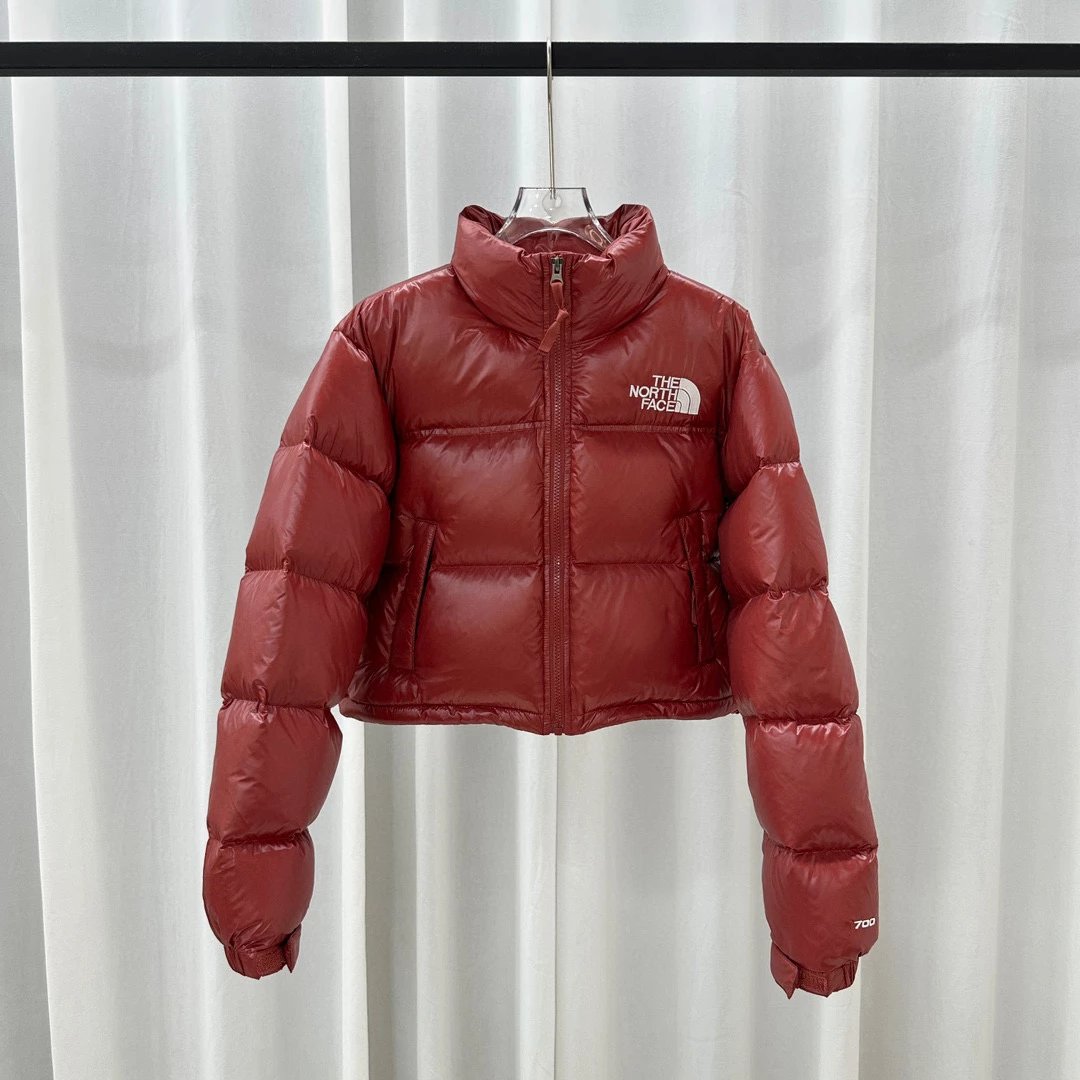 The North Face Down Jackets Cropped color-block puffer jacket — Bright red