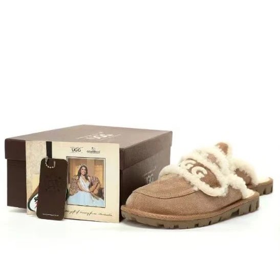UGG Slippers Embroidered shearling-lined slip-on — Reindeer Brown