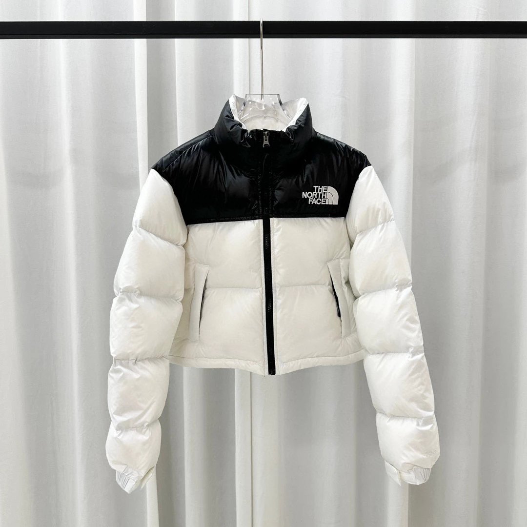 The North Face Down Jackets Cropped color-block puffer jacket — white