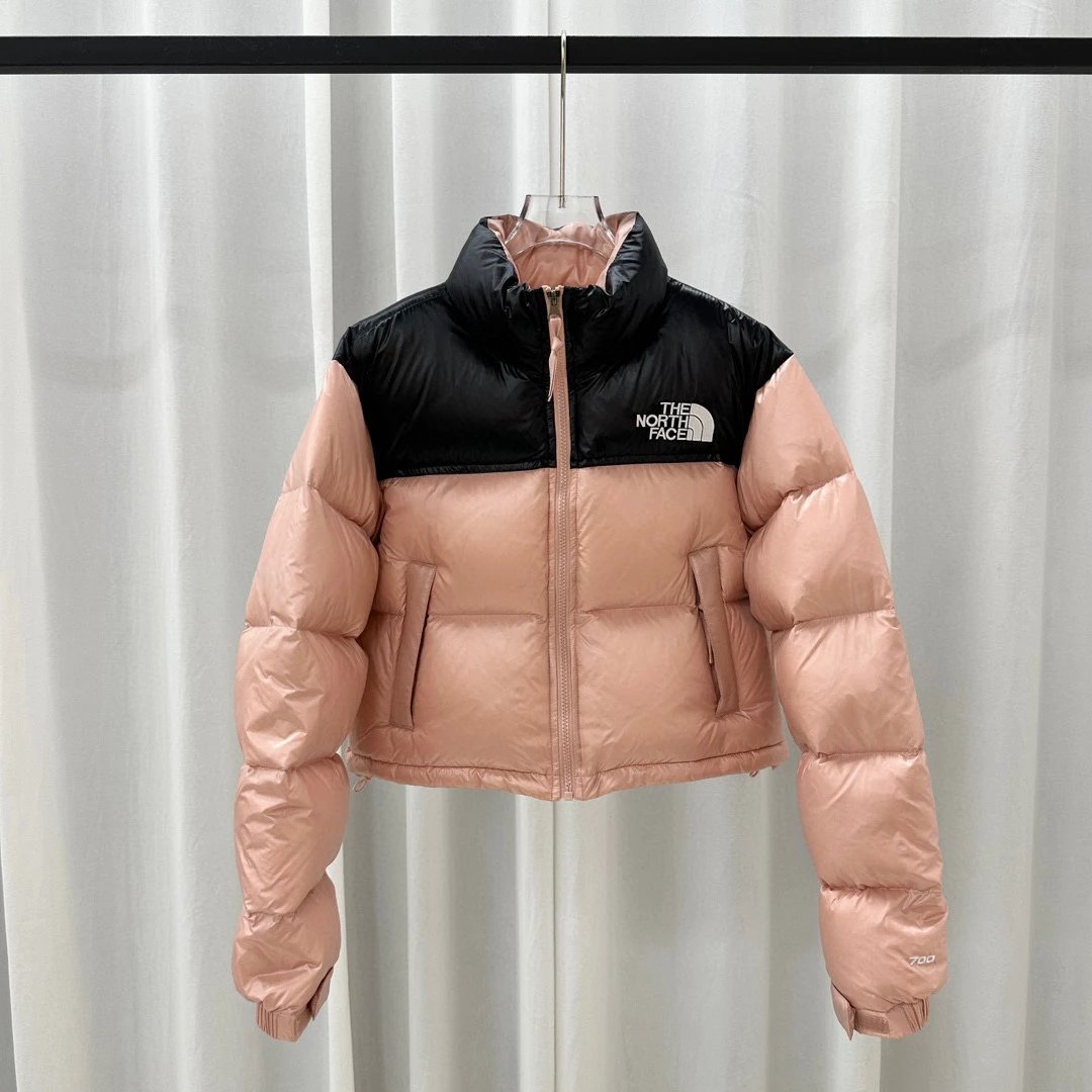 The North Face Down Jackets Cropped color-block puffer jacket — Pink