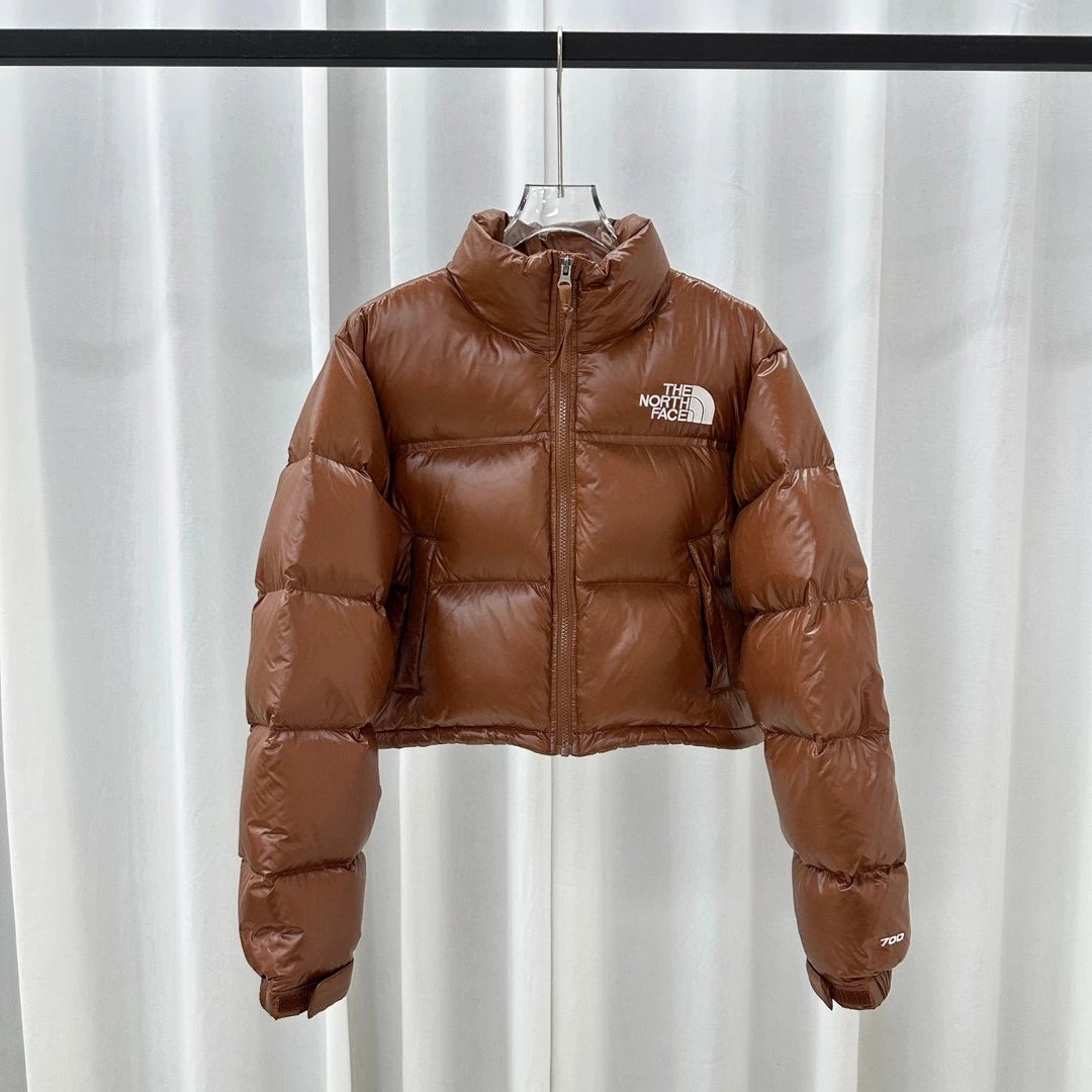 The North Face Down Jackets Cropped color-block puffer jacket — Brown