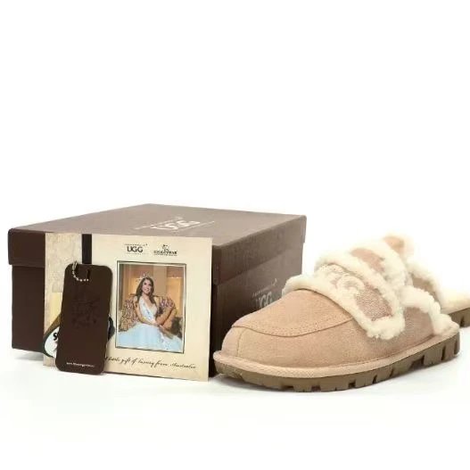 UGG Slippers Embroidered shearling-lined slip-on — Sand color