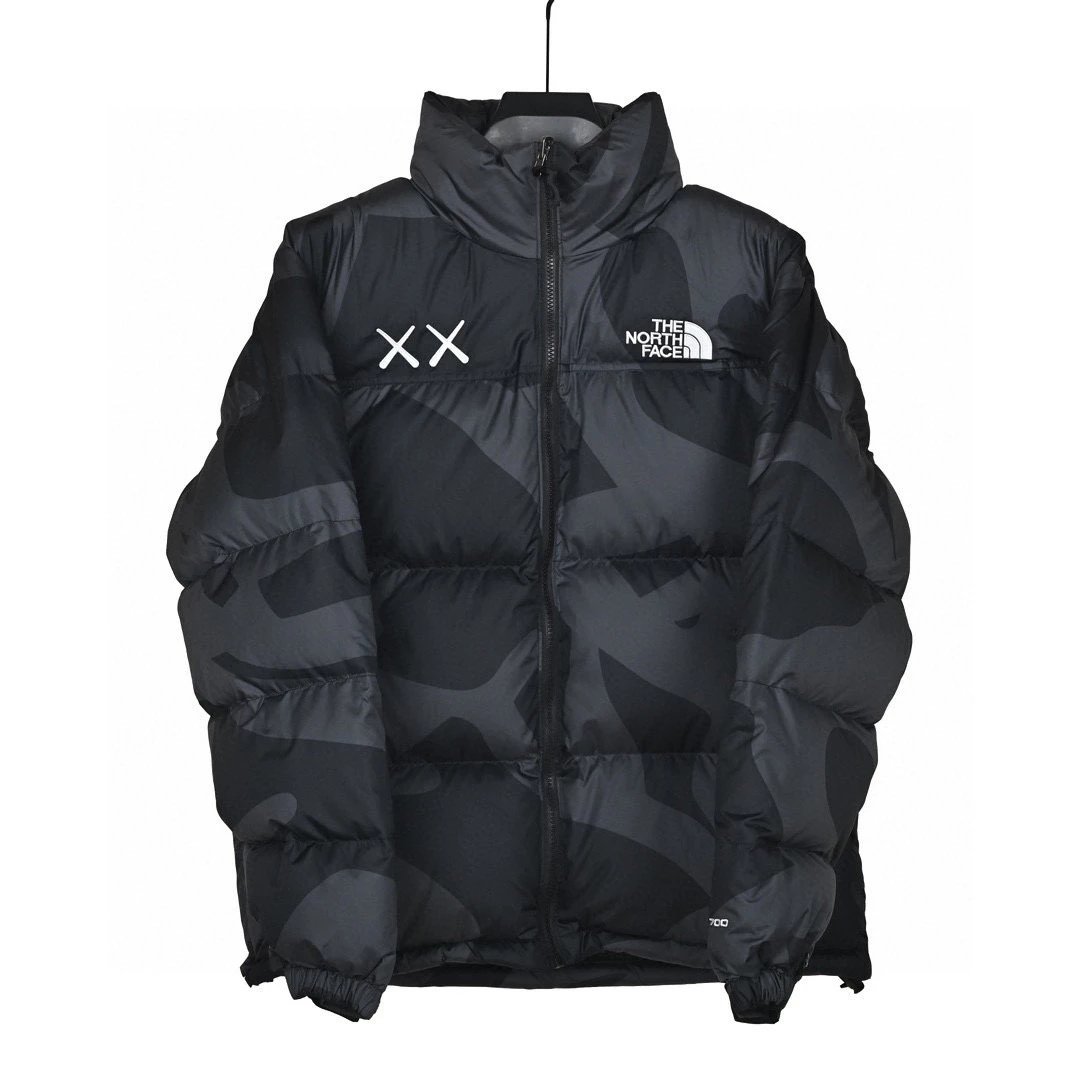 The North Face Down Jackets Hooded quilted puffer jacket with Gucci monogram print — Kaws Collaboration Black