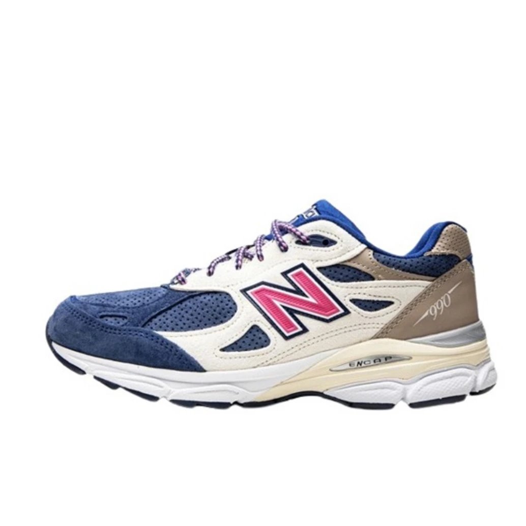New Balance Sneakers 990v3 — M990KH3 White, Blue, and Pink