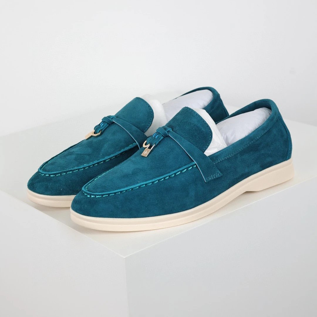 Unbranded Casual Shoes Suede loafers with metal charm — Dark green