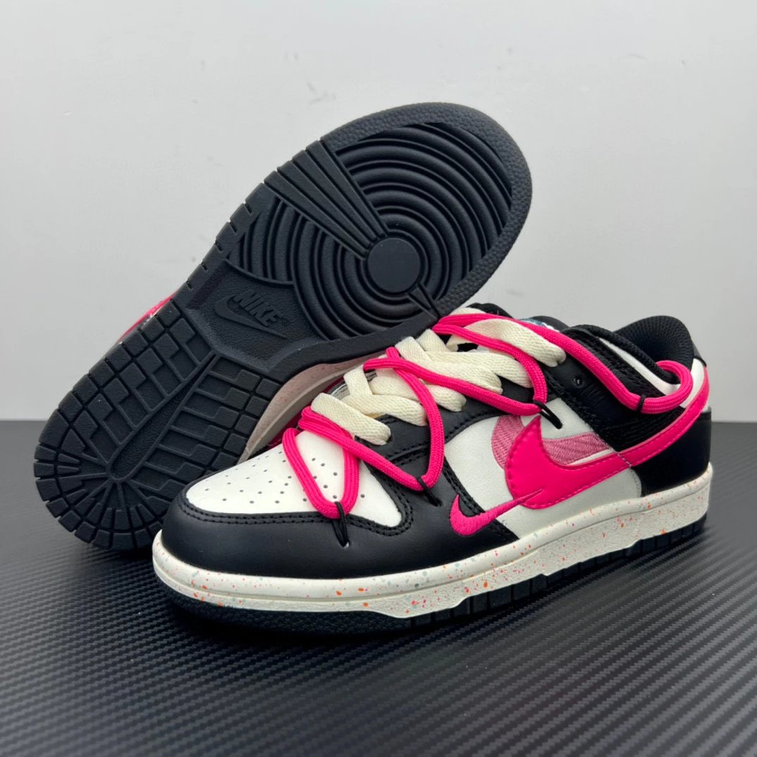 Nike Sneakers Dunk Low Deconstructed Strap — Black/Pink Deconstructed Straps