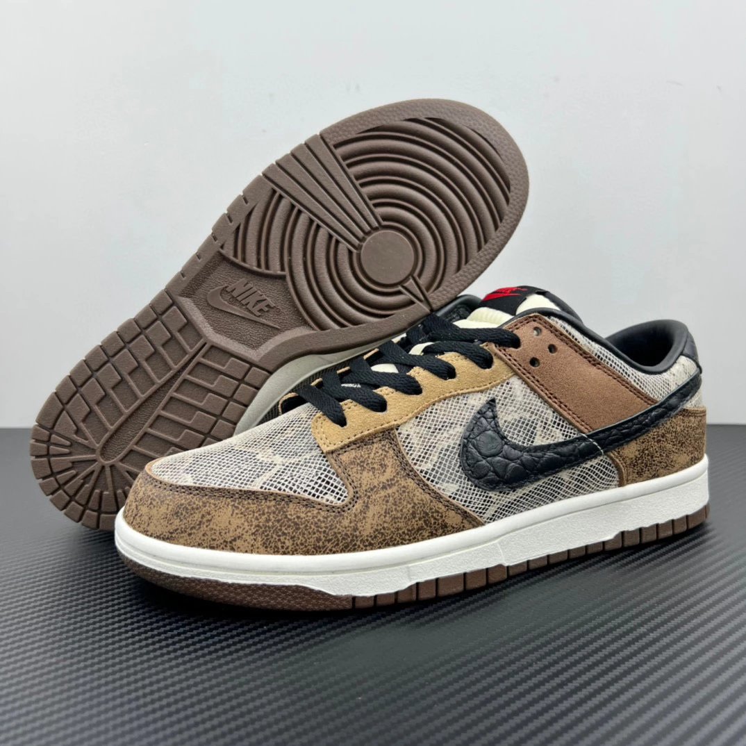 Nike Dunk Low Sneakers — FJ5434-120 Snake Brown White