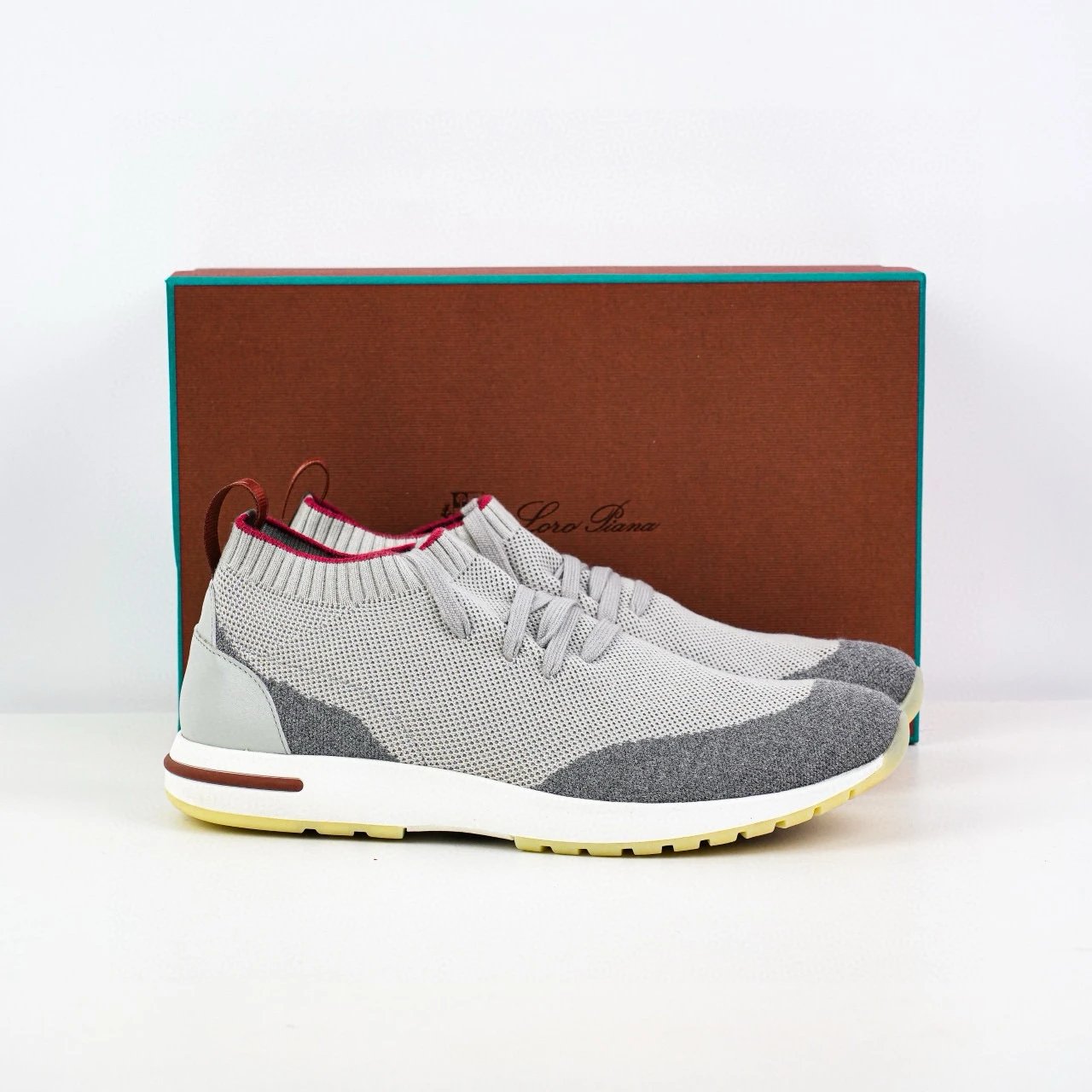 Loro Piana Sneakers Knit sock with lace-up closure — gray