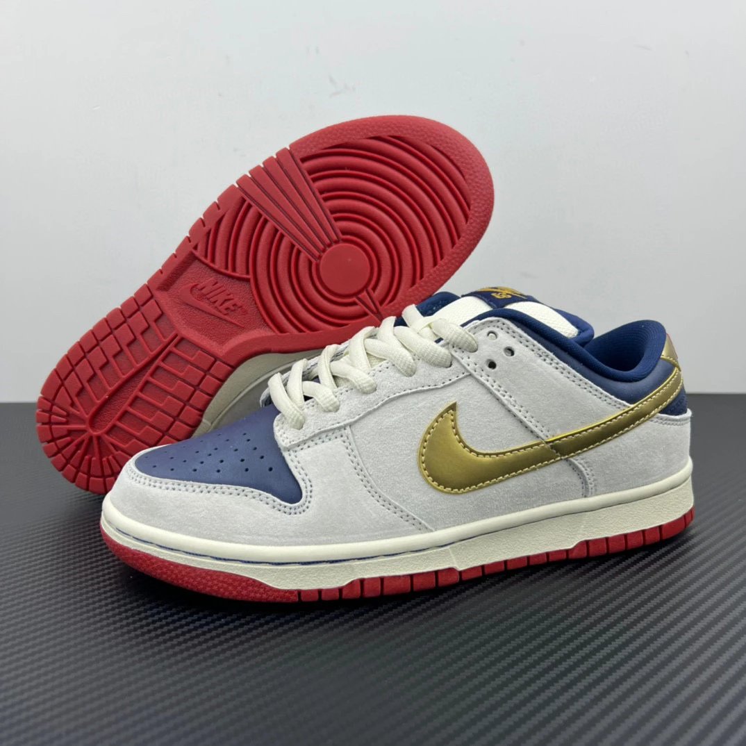 Nike Sneakers Dunk Low — Dunk SB "Old Spice" White, Blue, and Gold