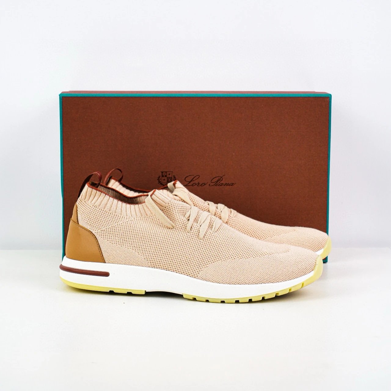 Loro Piana Sneakers Knit sock with lace-up closure — Apricot color