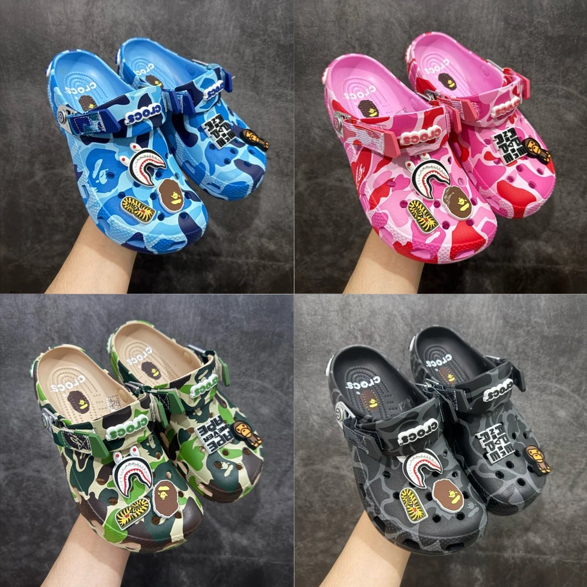 Bape x Cr0cs classic clog camouflage print