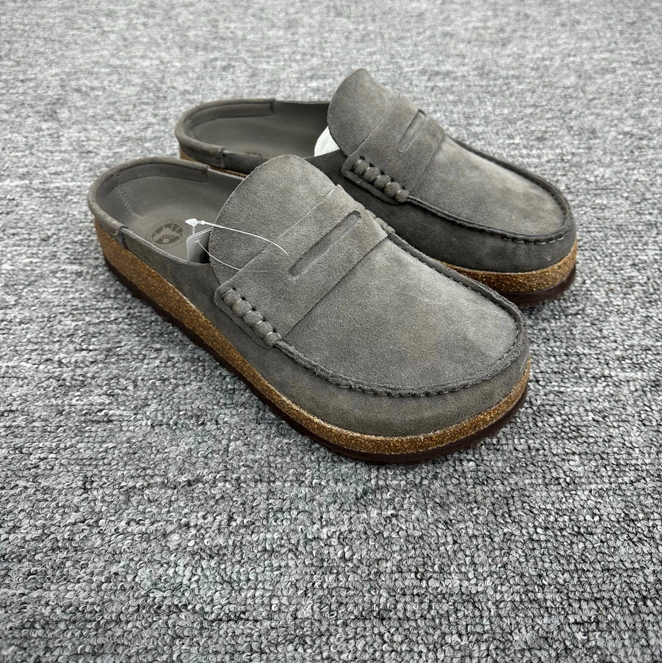 Birkenstock Sandals Naples suede penny loafer mules — gray