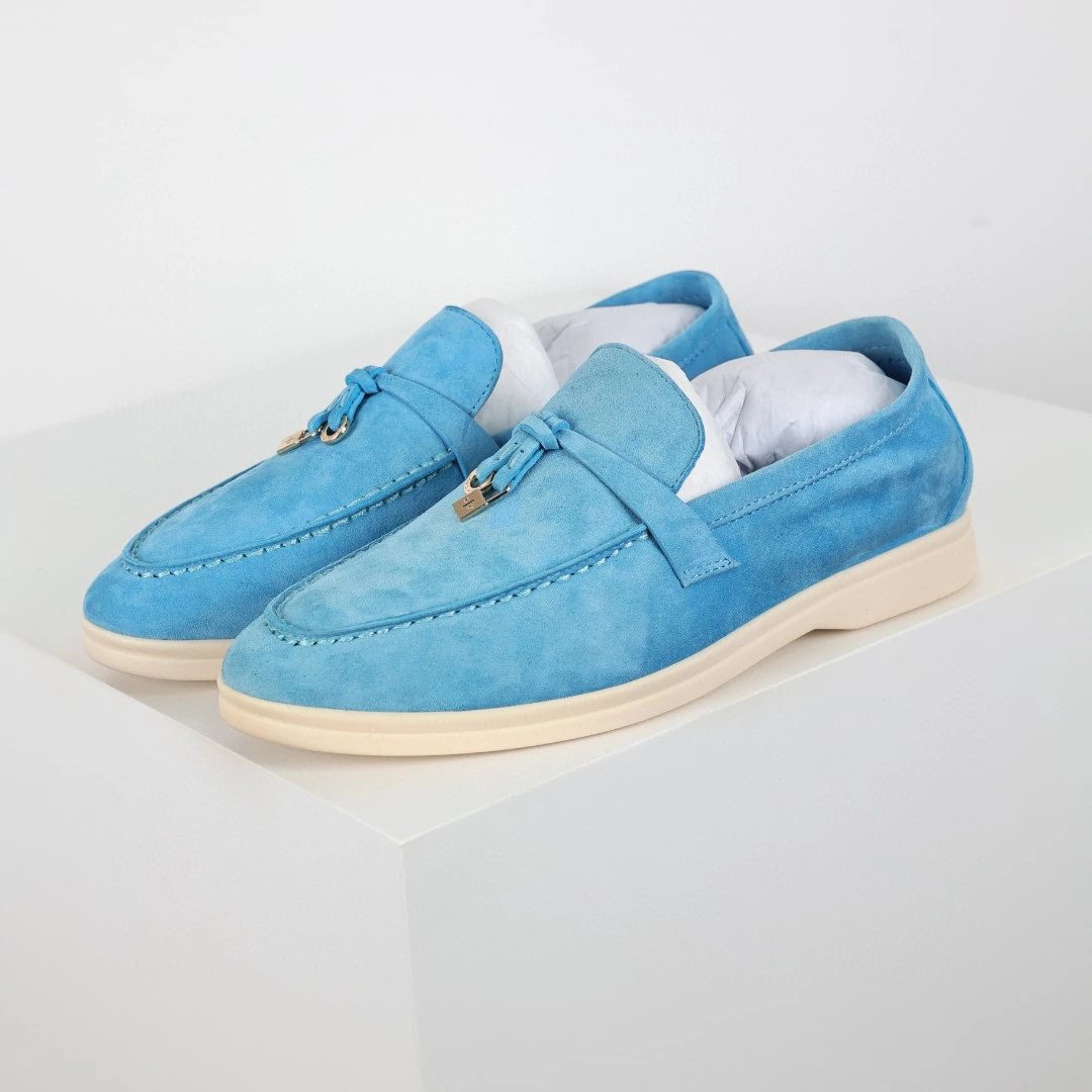 Unbranded Casual Shoes Suede loafers with metal charm — Light blue