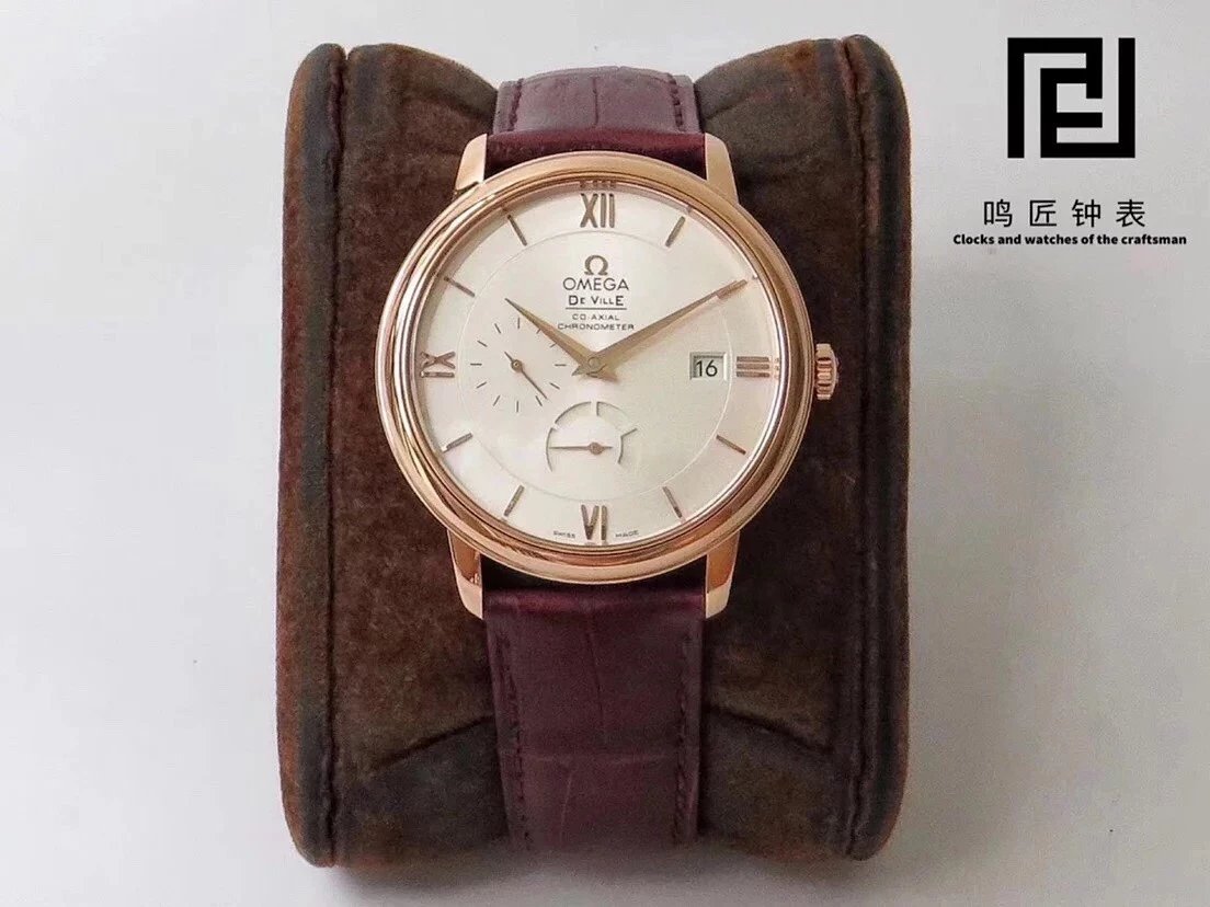 ZF Factory Omega De Ville Collection Multifunction Chronograph Power Reserve Display Dress Watch for Men 39.5x12.5mm Automatic Mechanical Watch with Date Display, Stainless Steel, Sapphire Crystal, Leather Strap