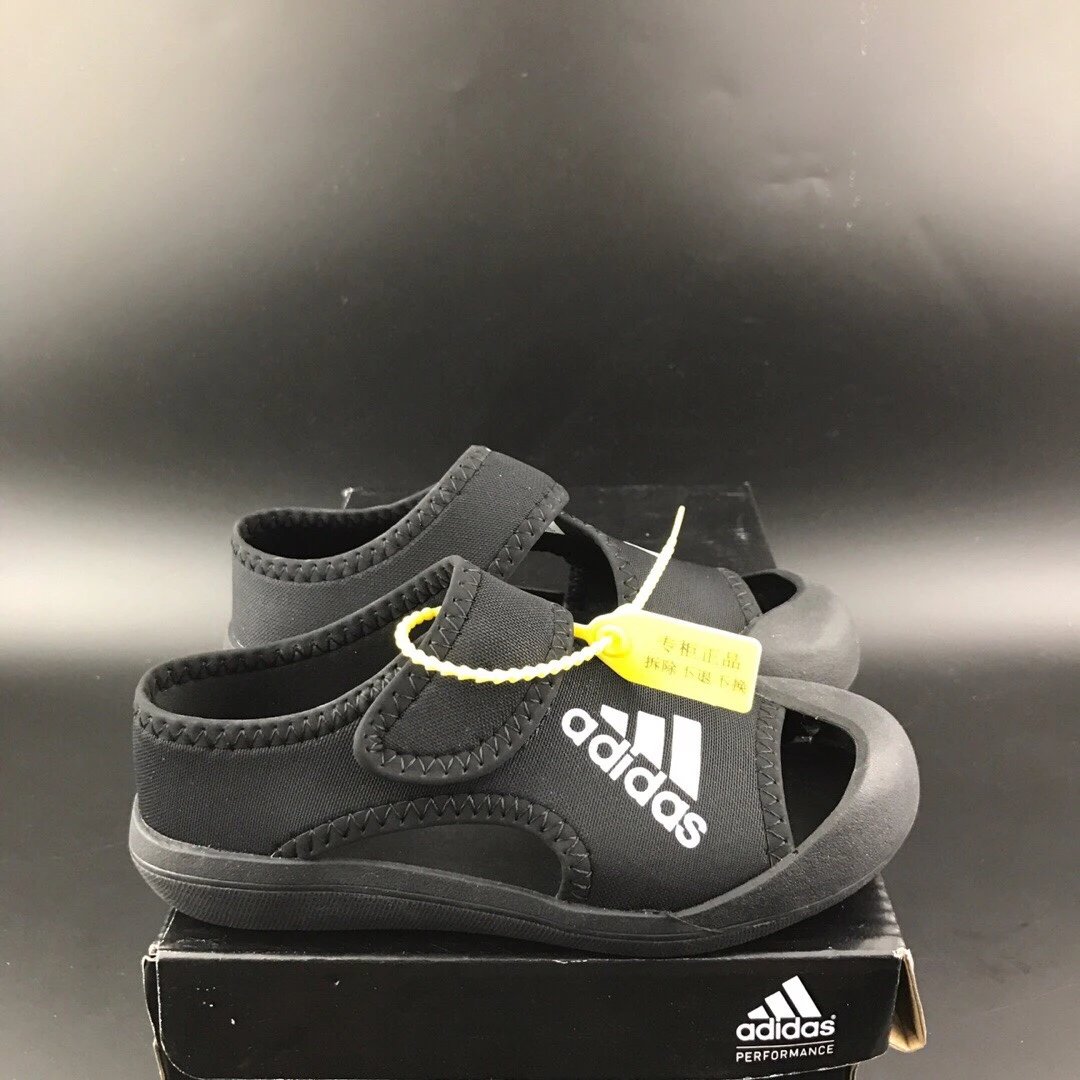 Adidas Sandals Black with White Stitching and Camo Insole - 10