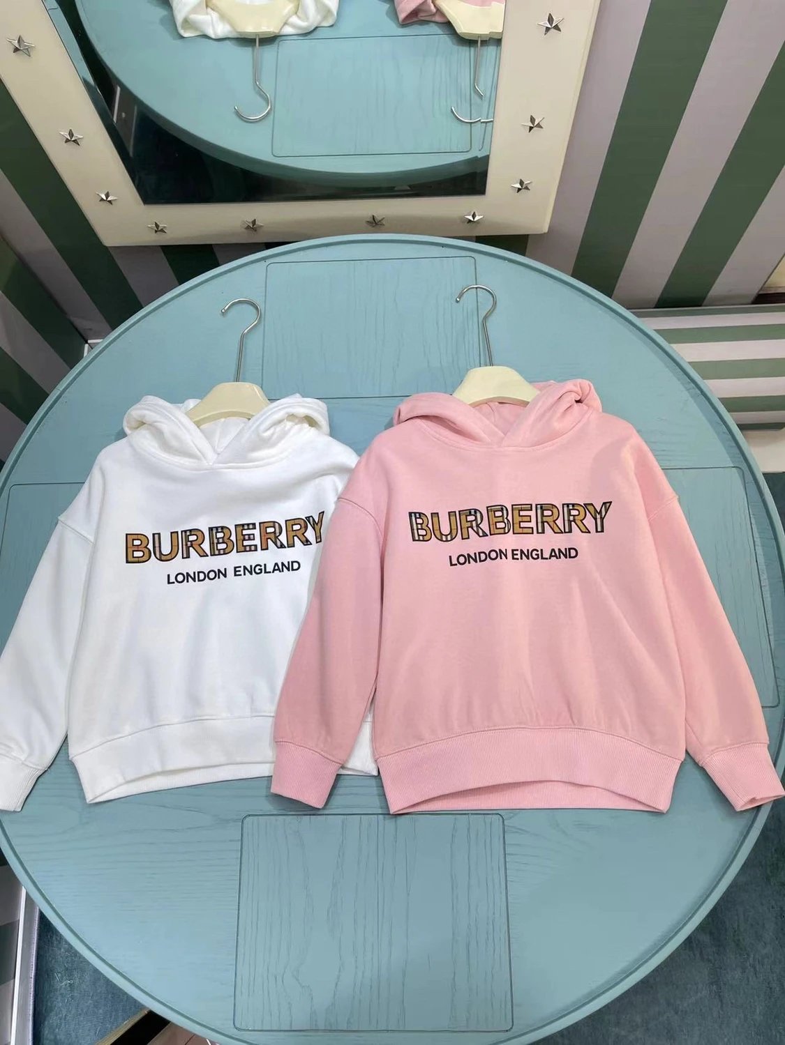 Kid Burberry White Pink Hoodie Sweatshirt