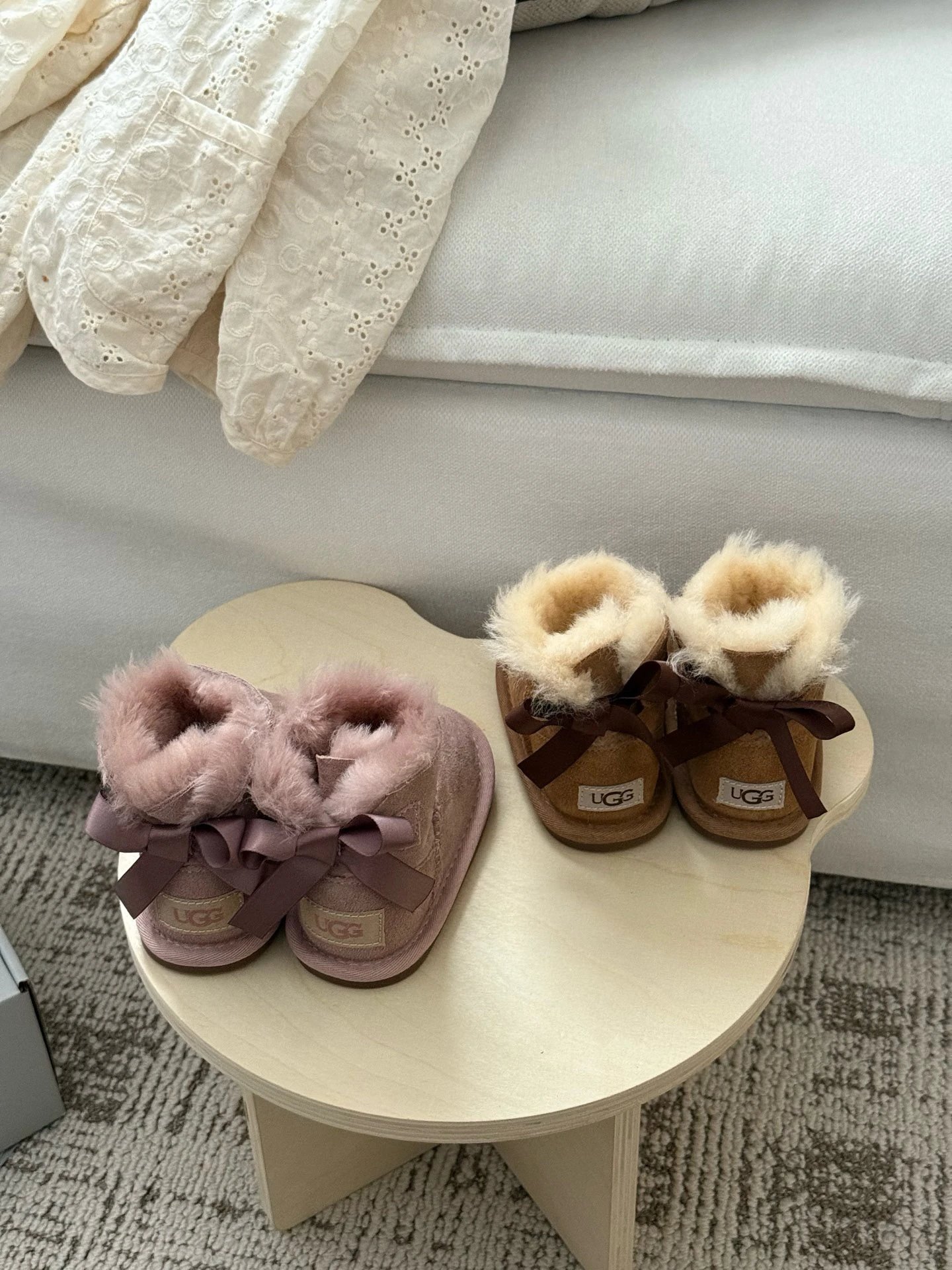 Kid UGG Pink and Brown Bow Detail Boots