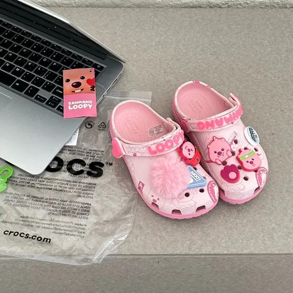 Crocs x Zanmang Loopy Classic Clog Pink Kids Sandals - 1