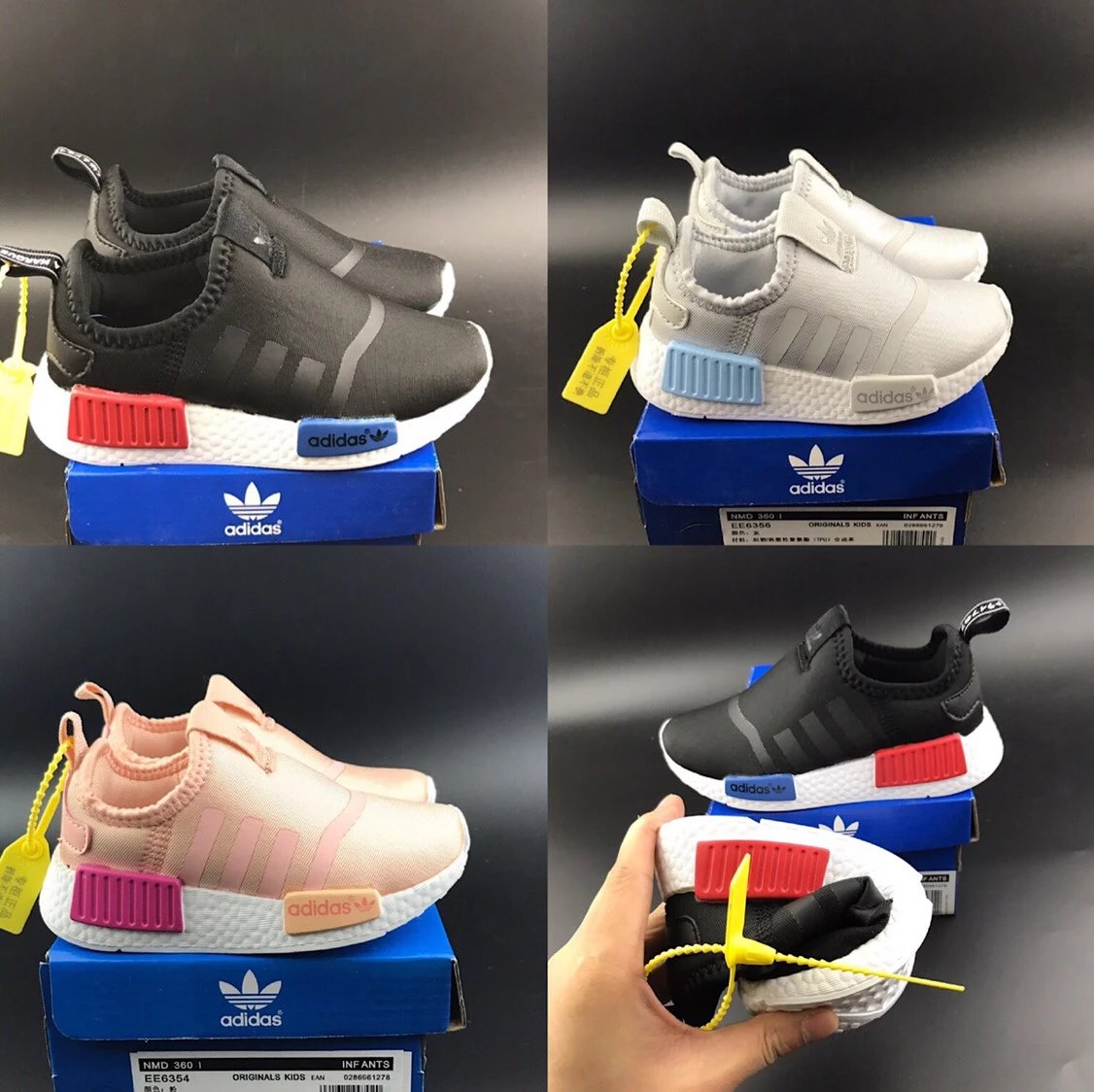 Kid Adidas Black and White Slip-On Sneakers