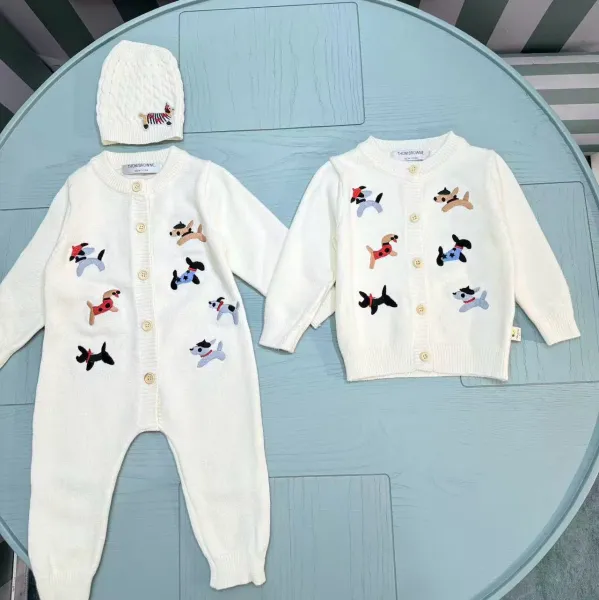 Thom Browne Dog Embroidery Knit Set White - 1