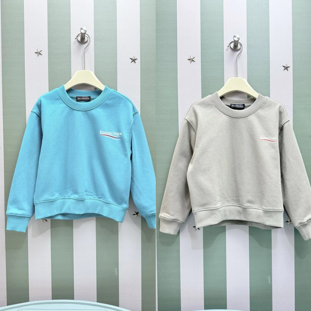 Kid Balenciaga Blue and Grey Crewneck Sweatshirts