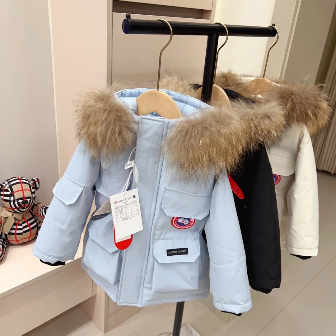 Kid Canada Goose Light Blue Fur Collar Winter Jacket