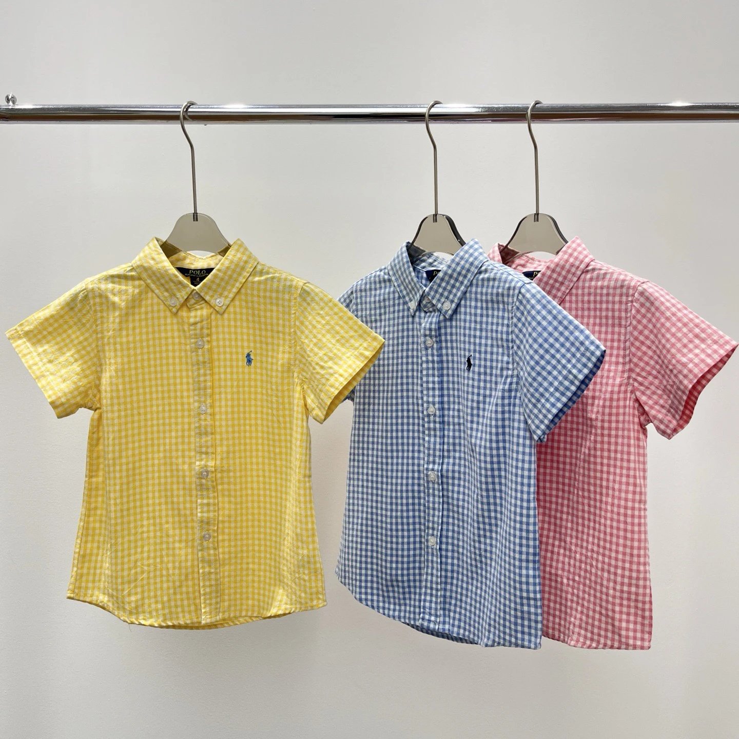 Kid KX Batch Cute Embroidered Checkered Collar Kids Short Sleeve Shirts