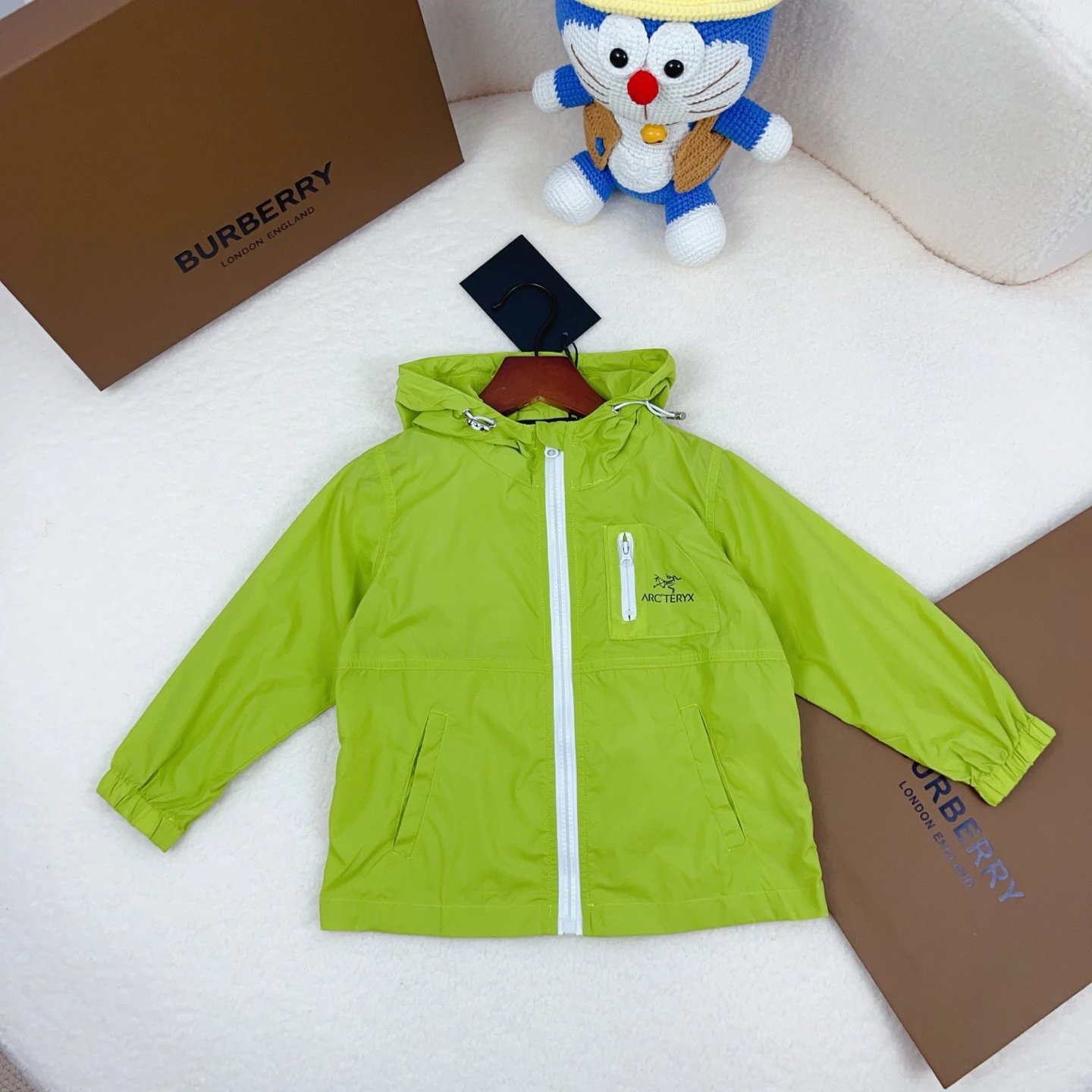Kid Burberry Lime Green Hooded Windbreaker Jacket