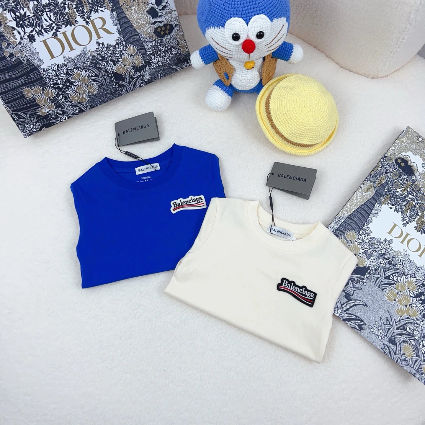 Kid Balenciaga Blue and White Short Sleeve T-Shirts