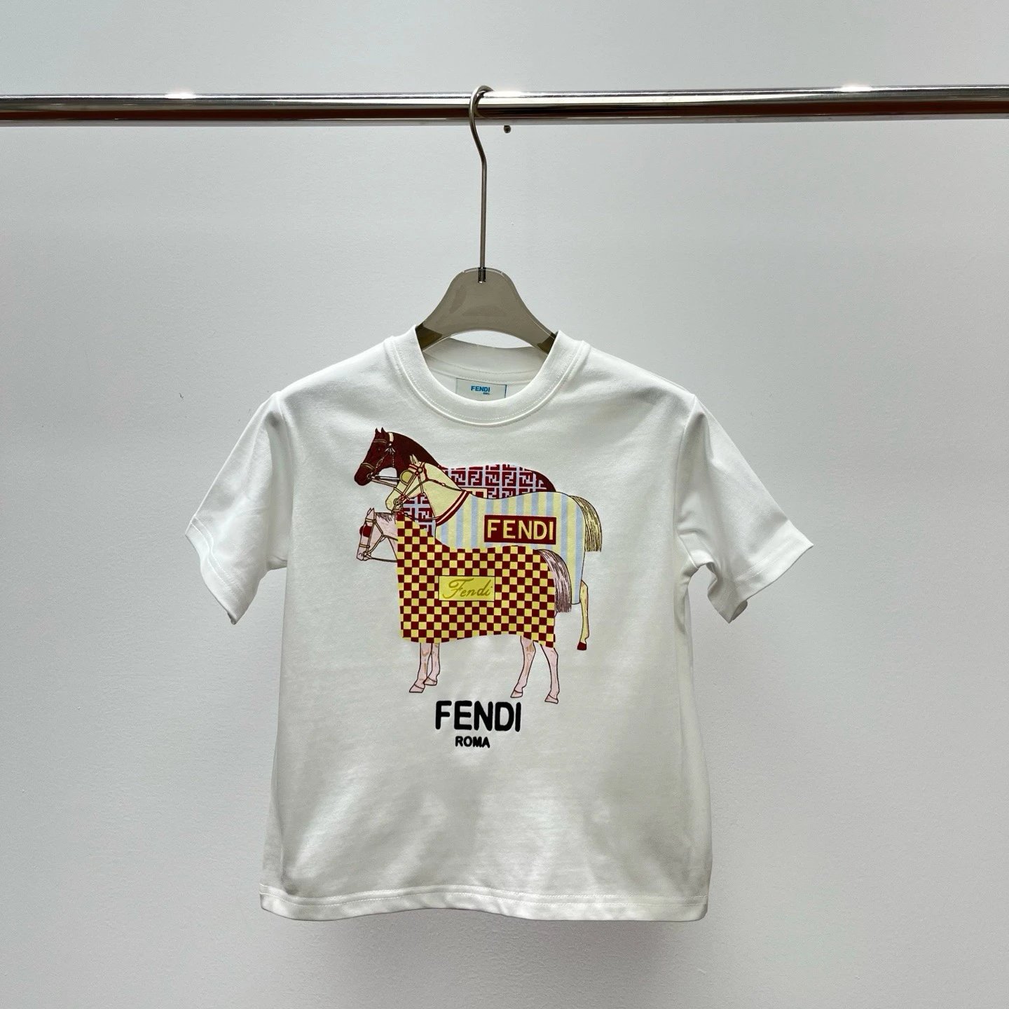 Kid Fendi White Horse Print T-Shirt