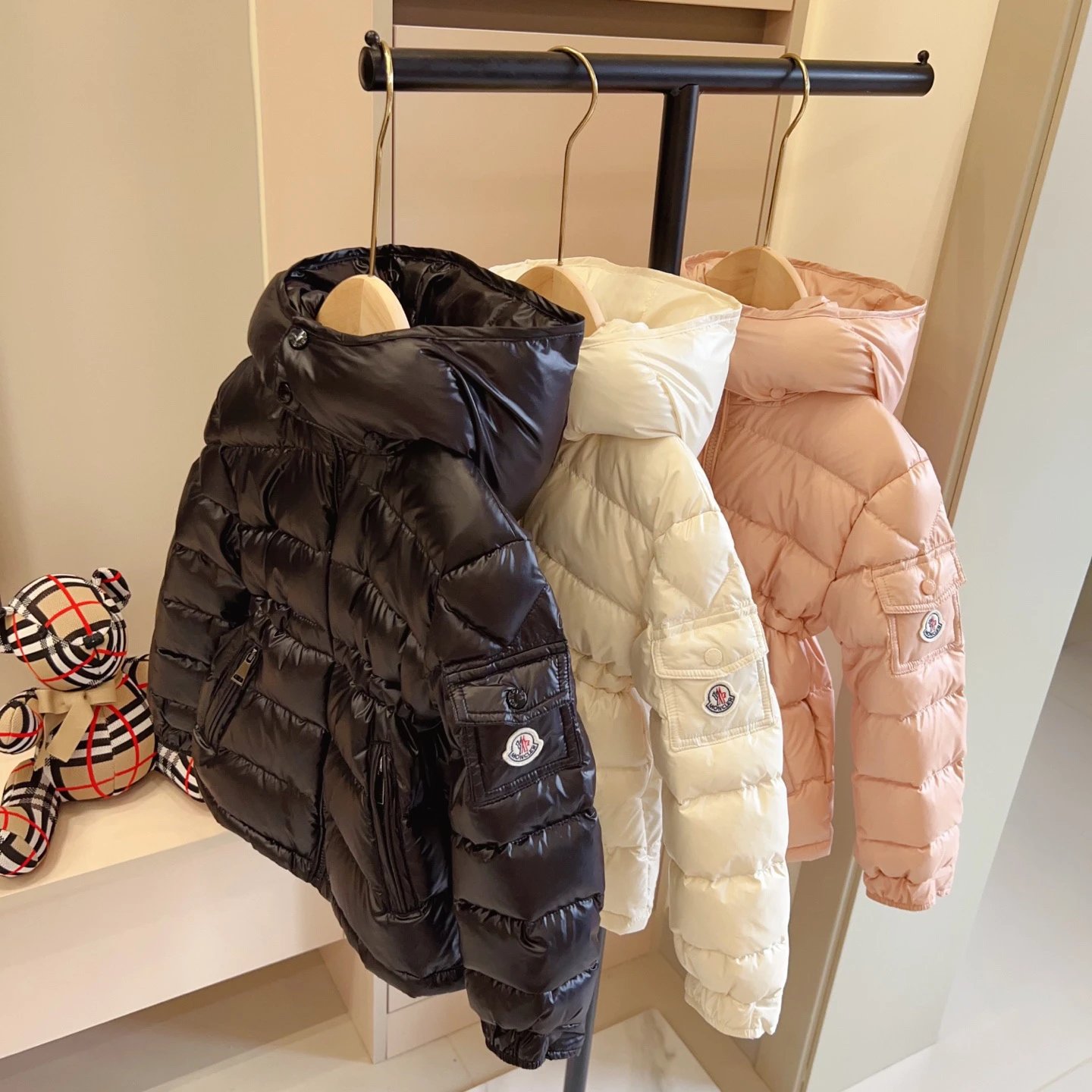 Kid Moncler Black White Pink Puffer Jacket