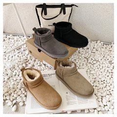 Classic Mini Short Boots Genuine Shearling Men Women Couple Parent-Child Kids Snow Boots Winter New Arrival Children's Shoes