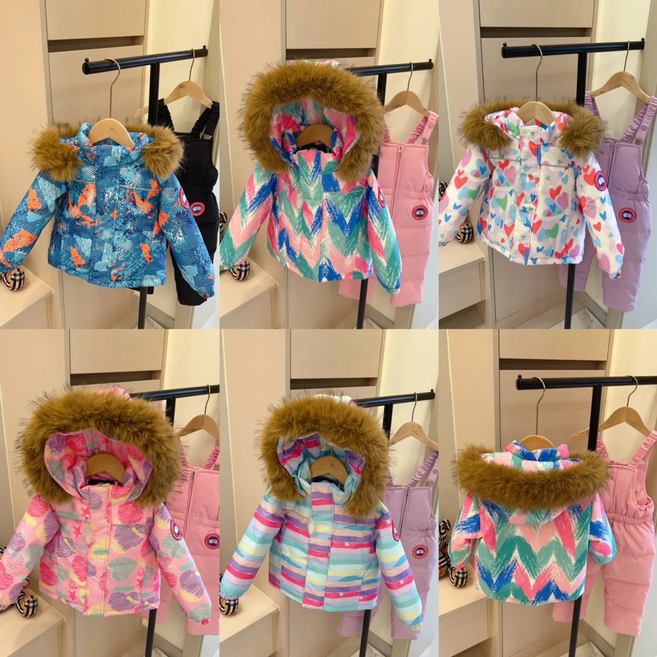 Kid Canada Goose Kids Colorful Fur Hooded Jacket Set