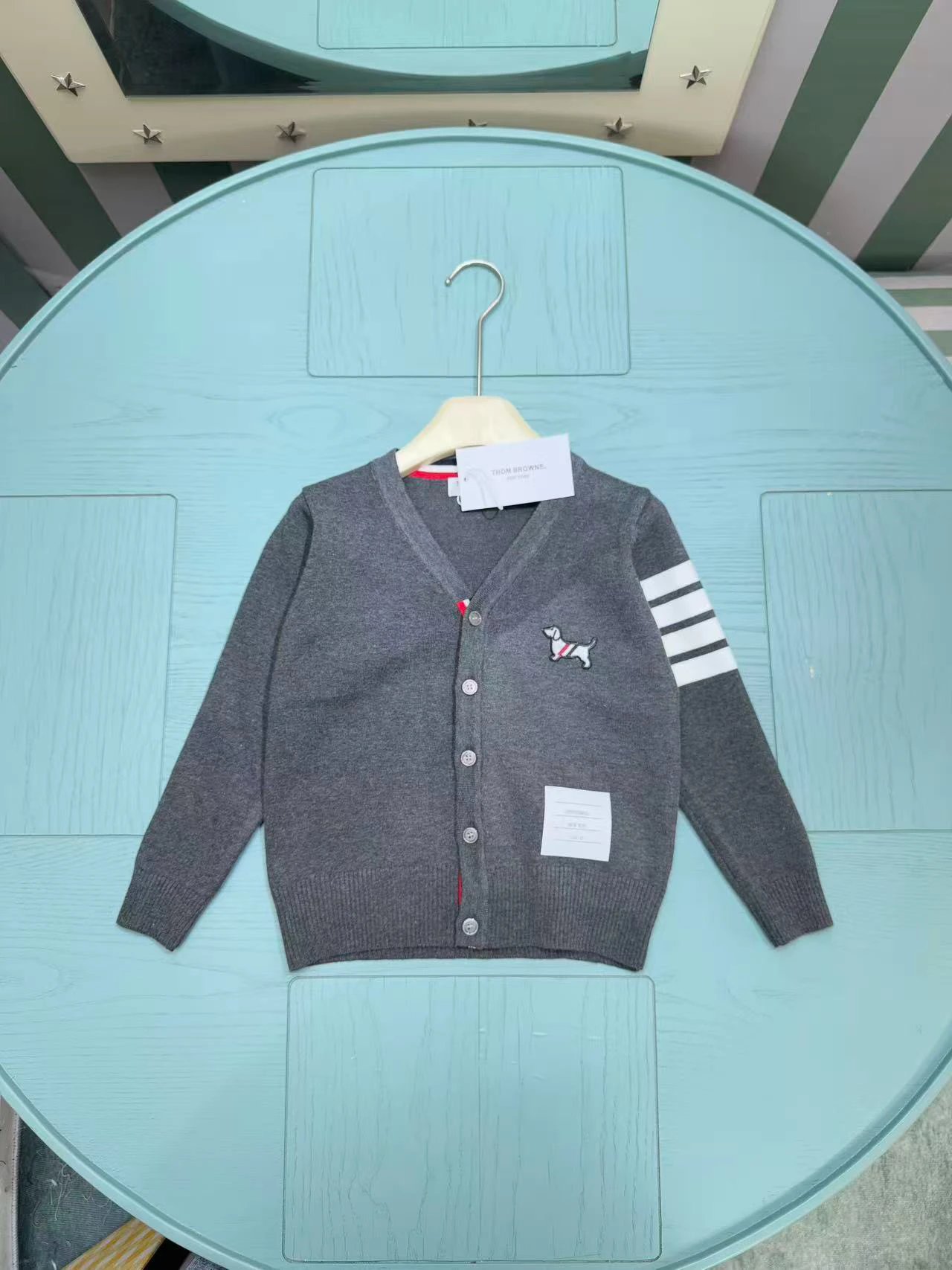 Thom Browne Dog Embroidery V-Neck Cardigan Gray - 15