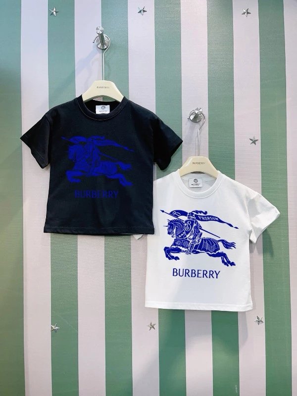 Kid Burberry Black and White Short Sleeve T-Shirts