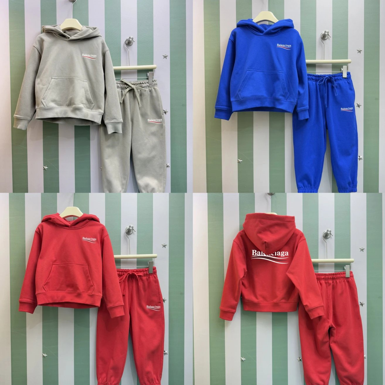 Kid Balenciaga Grey Blue Red Hoodie and Pants Set
