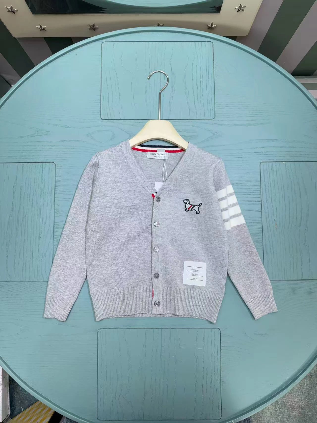 Thom Browne Dog Embroidery V-Neck Cardigan Gray - 3