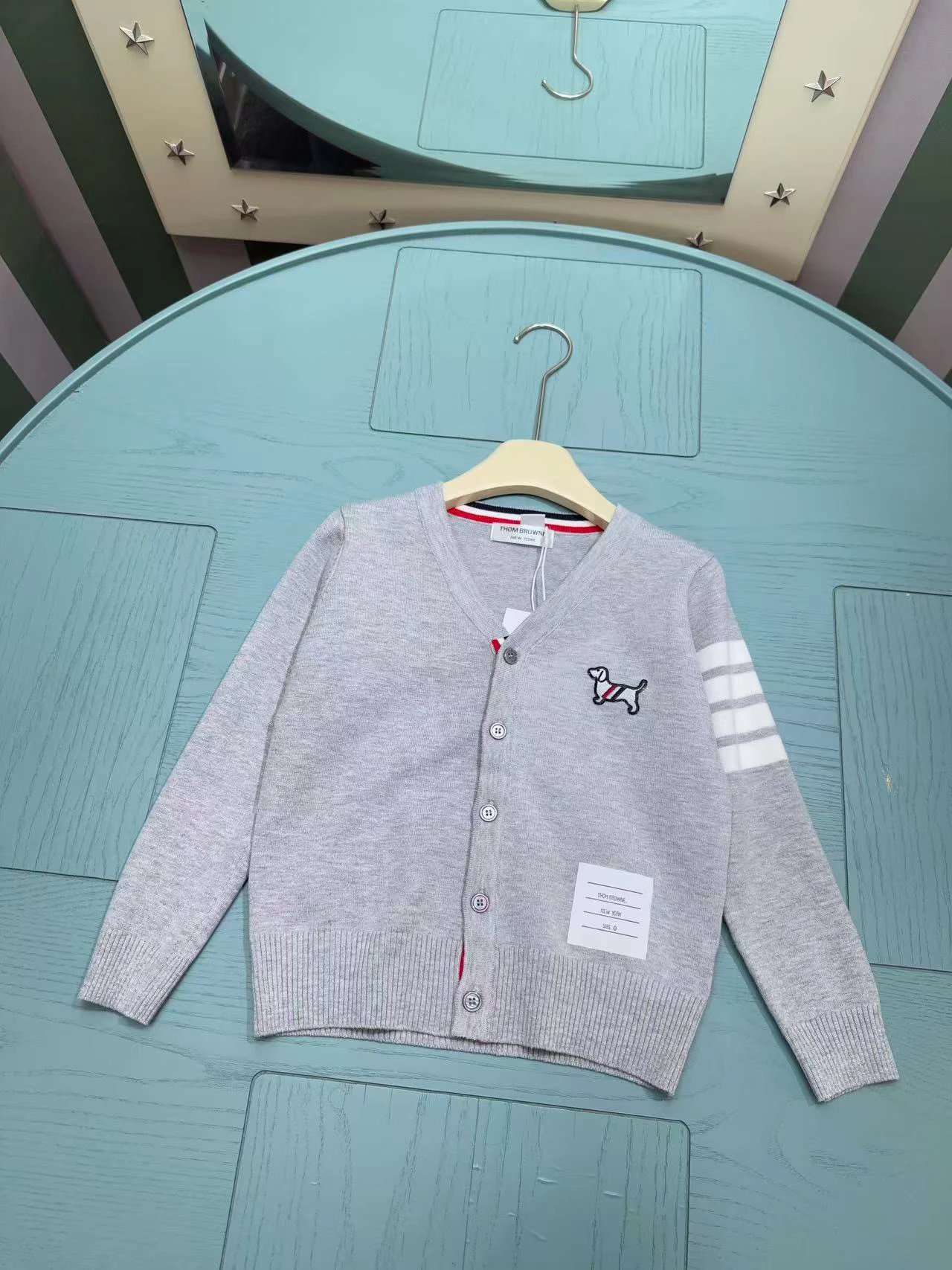 Thom Browne Dog Embroidery V-Neck Cardigan Gray - 5