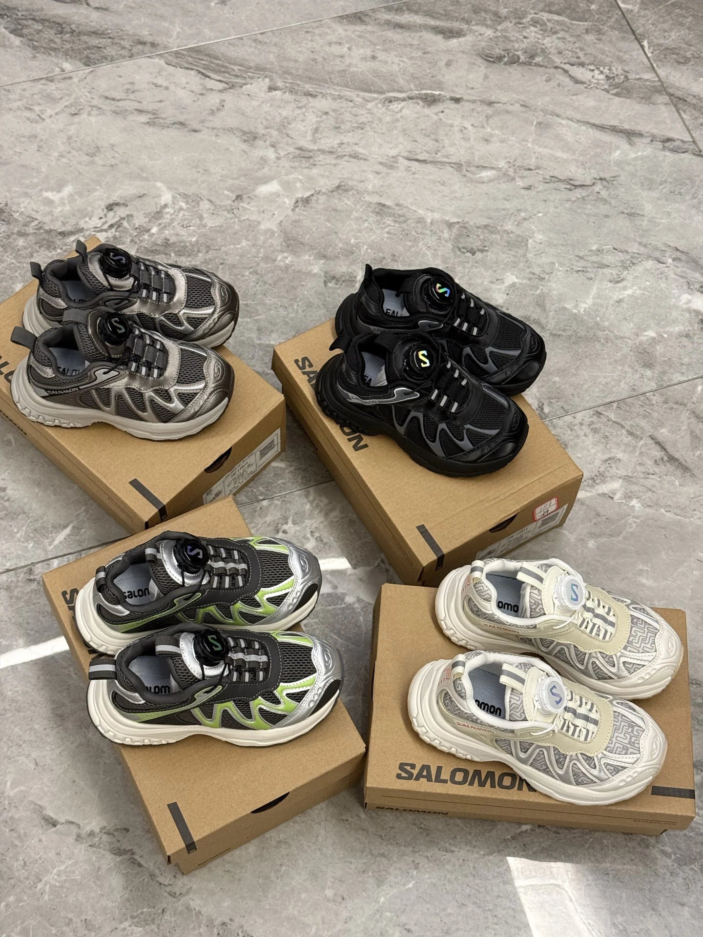 Kid Salomon Kids' Sneakers in Grey, Black, Green, and White
