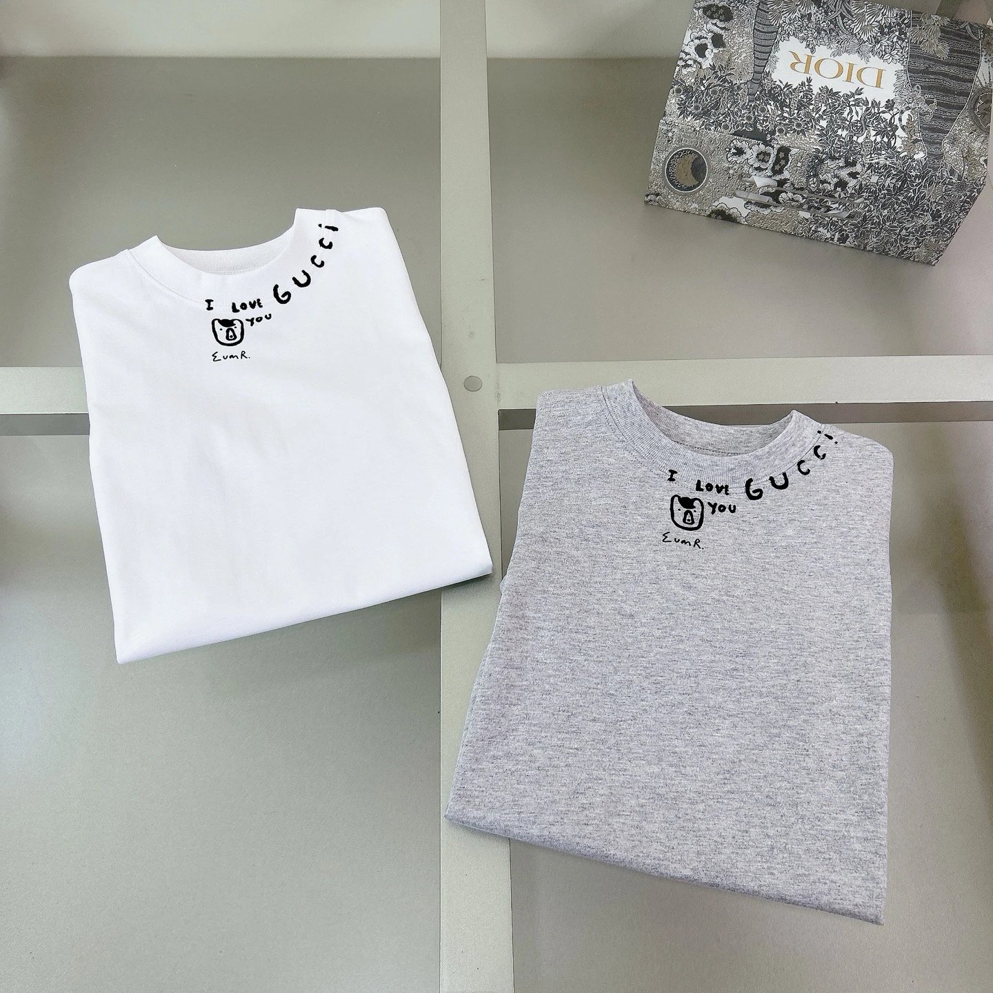Kid Gucci White and Grey Short Sleeve T-Shirt