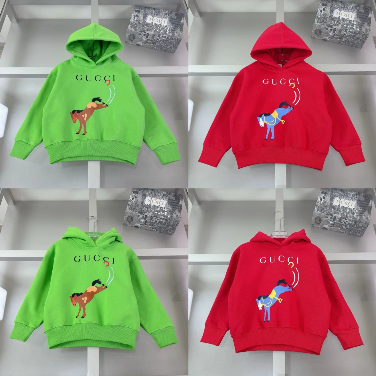 Kid Gucci Green and Red Hooded Sweatshirts