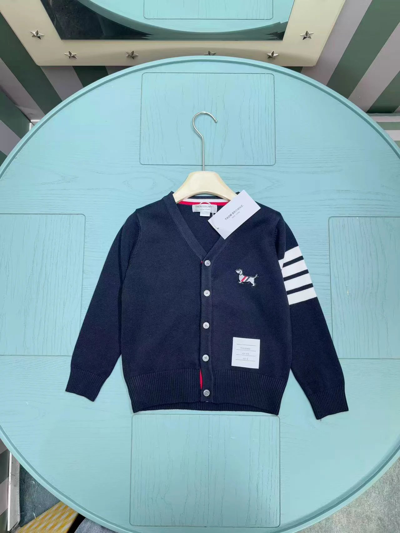 Thom Browne Dog Embroidery V-Neck Cardigan Gray - 9