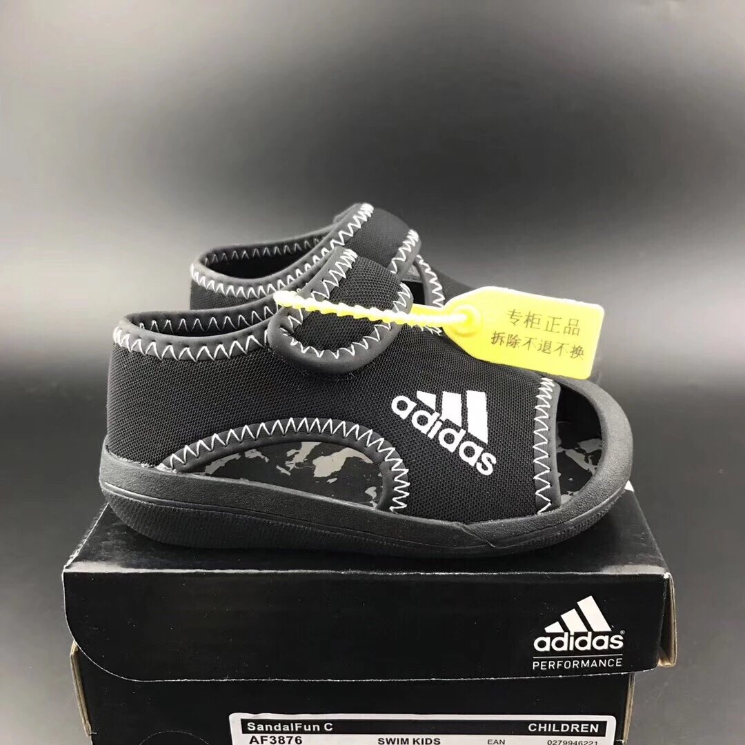 Adidas Sandals Black with White Stitching and Camo Insole - 6